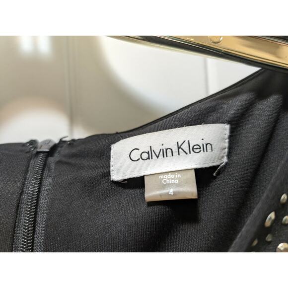 Calvin Klein Sparkling Embellished Sheath Black Dress Size 4 Stretch Cocktail - Picture 7 of 12